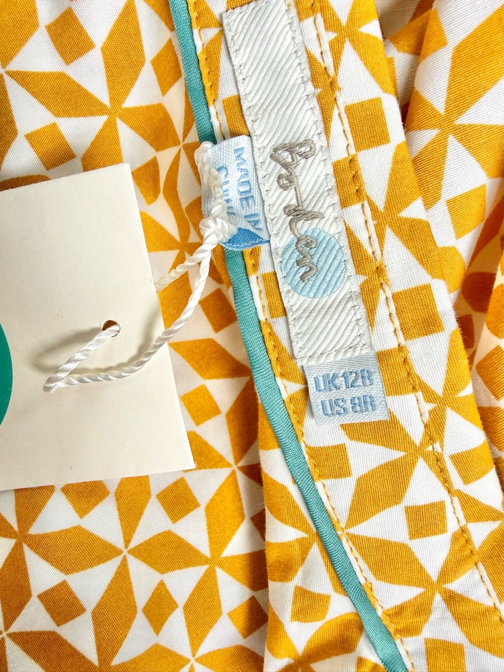 Yellow Geometric Midi Shirt Dress with Striped Tie Belt - Picture 9 of 11